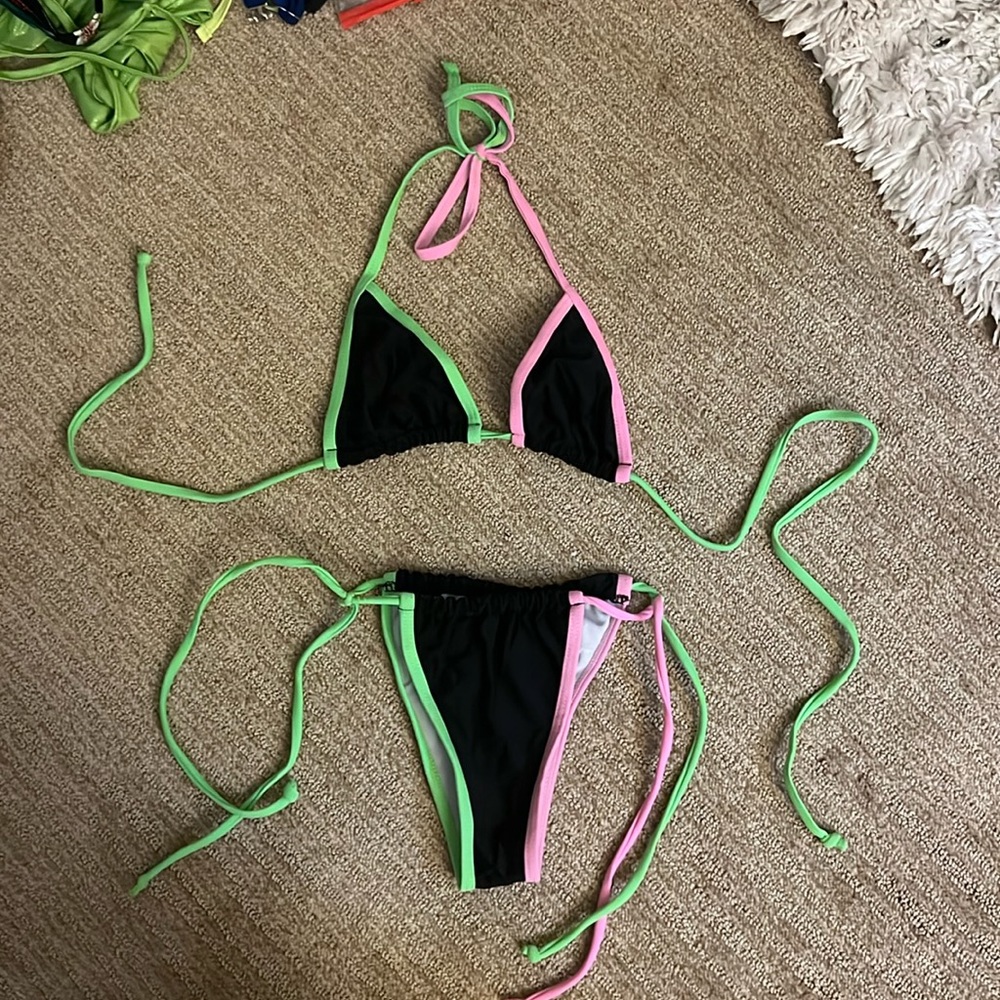 Pink Green and Black Bikini